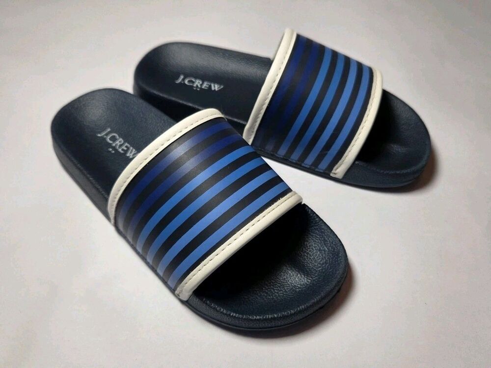 J.Crew Factory Kids Pool Slide Sandals Size 12 Blue Striped Slip On Beach Shoes